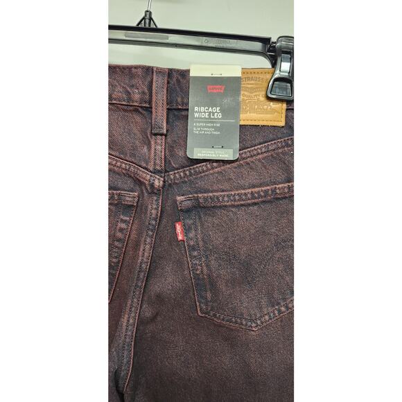 Levi's Ribcage Wide Leg Women's Super High Rise Jeans, Size 24x32 In Cherry Red - Picture 7 of 16
